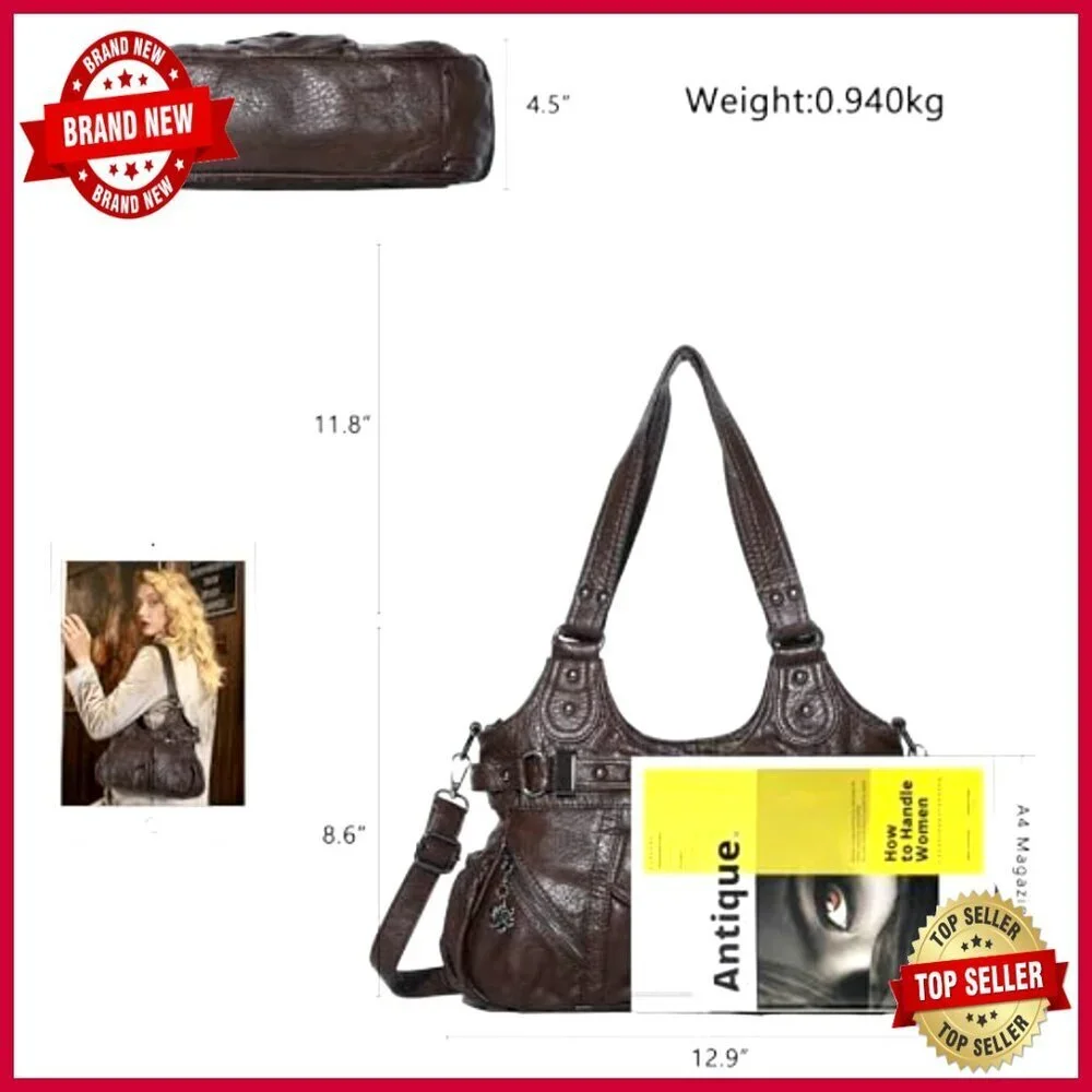 Soft Hobo Shoulder Bag with Adjustable Strap, Multiple Pockets